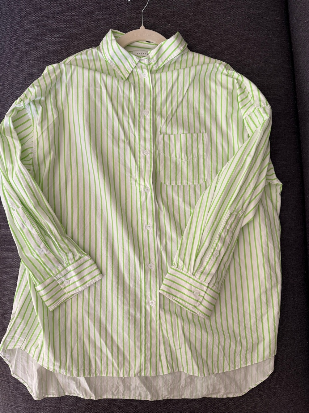 Topshop Oversized Shirt with Lime Green Stripe Button-Down